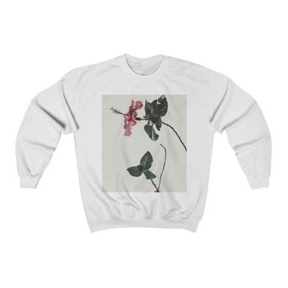 White Pink Rose Hooded Sweater - Picture 1 of 2
